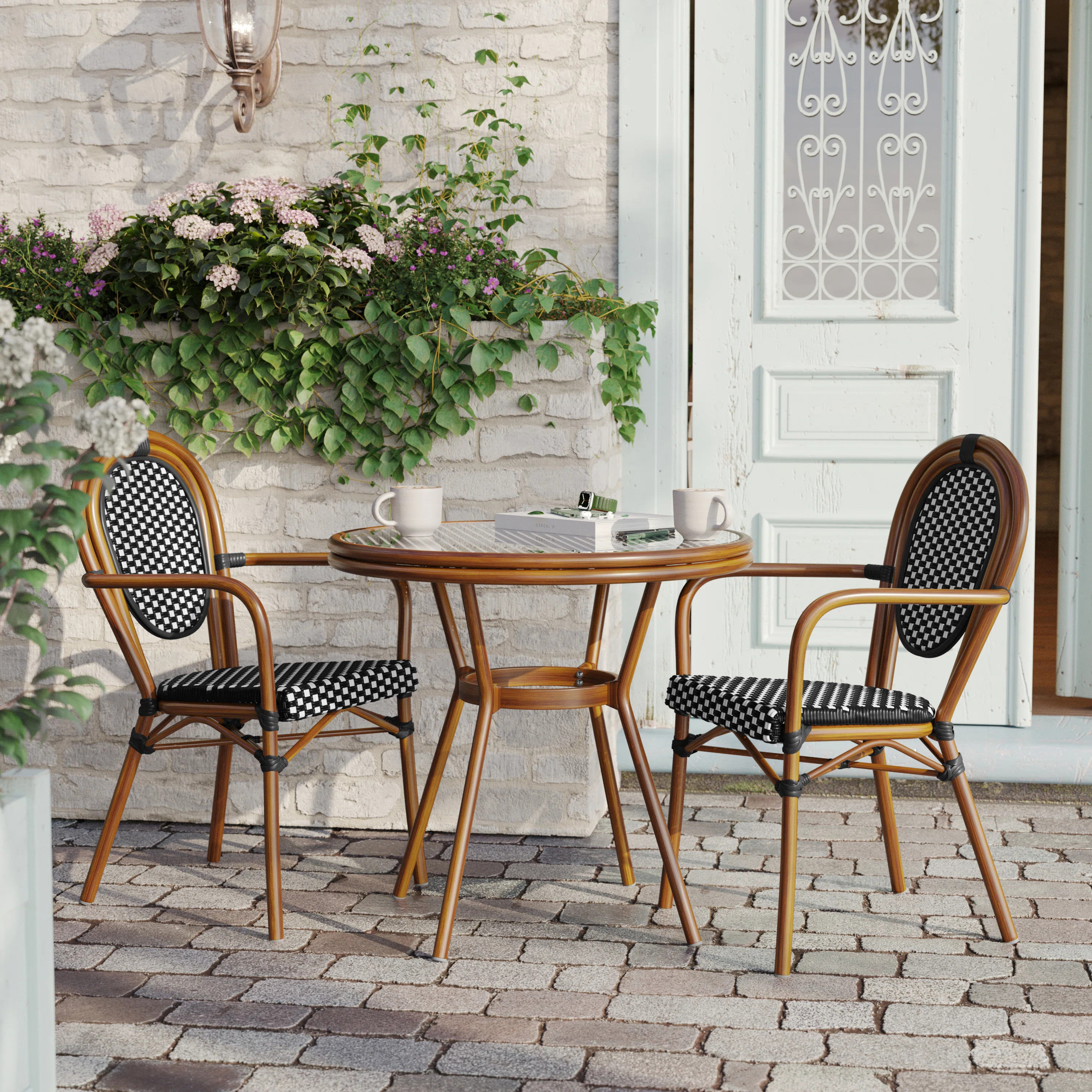 Rylan Round Indoor/Outdoor Commercial Bistro Set with Table and Two Chairs | Wayfair North America