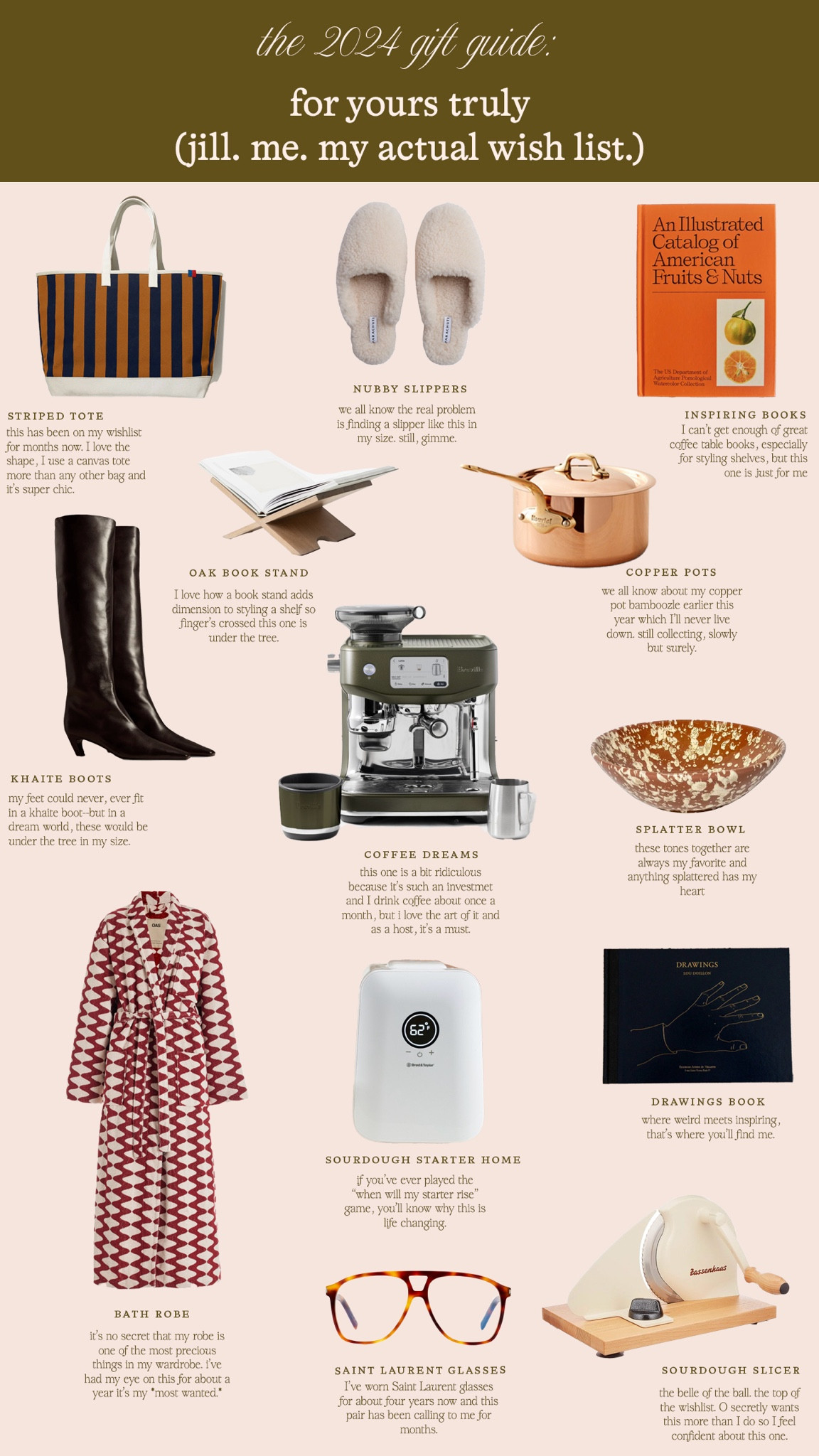 In honor of it being gold standard gift guide eve, here is my own personal wishlist. The sourdough temperature controlled box for starter and the sourdough slicer genuinely top the list this year 👀 

Also linking other things not shown that I’m dreaming of finding under the tree 

Gift Guide
Gifts for Her
Fashion gifts
Home gifts
Cozy gifts
Coffee maker
Sourdough 

#LTKGiftGuide #LTKCyberWeek #LTKHoliday