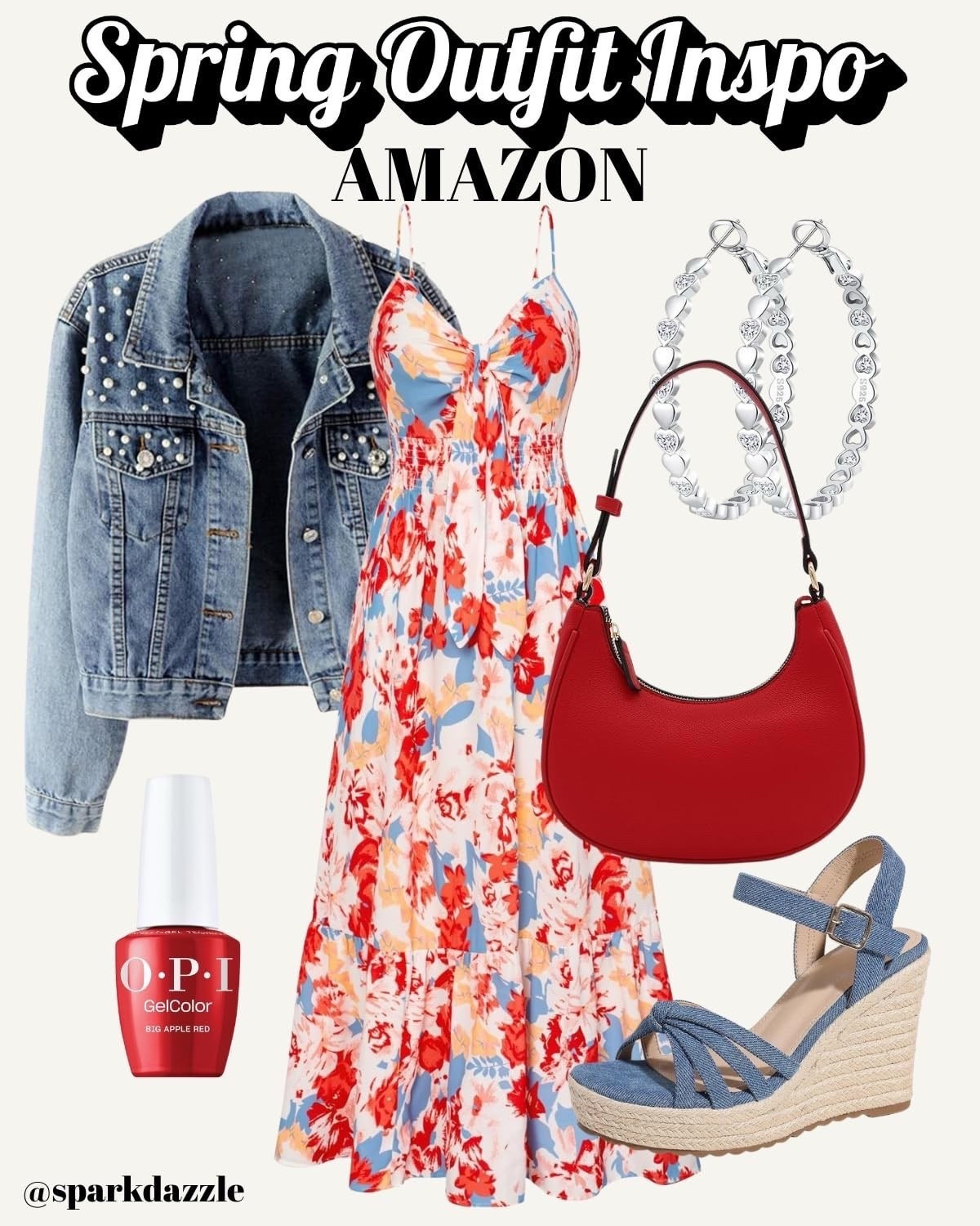 Spring Floral Dress Outfit with Denim Jacket Easy spring outfit inspo featuring a flowy floral maxi dress styled with a classic denim jacket and bold red accessories. Perfect for casual days, brunch, travel, or spring events—this look is feminine, comfortable, and effortlessly chic. A must-have Amazon spring outfit you’ll keep reaching for all season. #springoutfit #springfashion #springstyle #amazonfashion #amazonfinds #floraldress #maxidress #denimjacket #casualchic #brunchoutfit #springlook #womensfashion #outfitinspo #amazonstyle #ad #affiliate