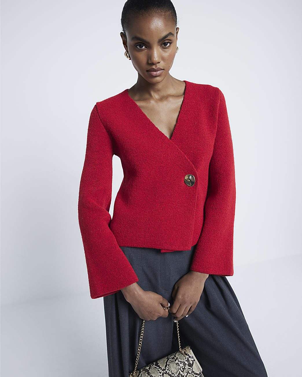 Red Asymmetric Button Up Cardigan | River Island UK & IE