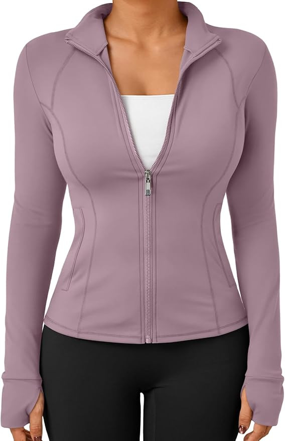 Trendy Queen Womens Lightweight Zip Up Jackets 2026 Athletic Workout Hoodies Spring Shirt Fitted ... | Amazon (US)