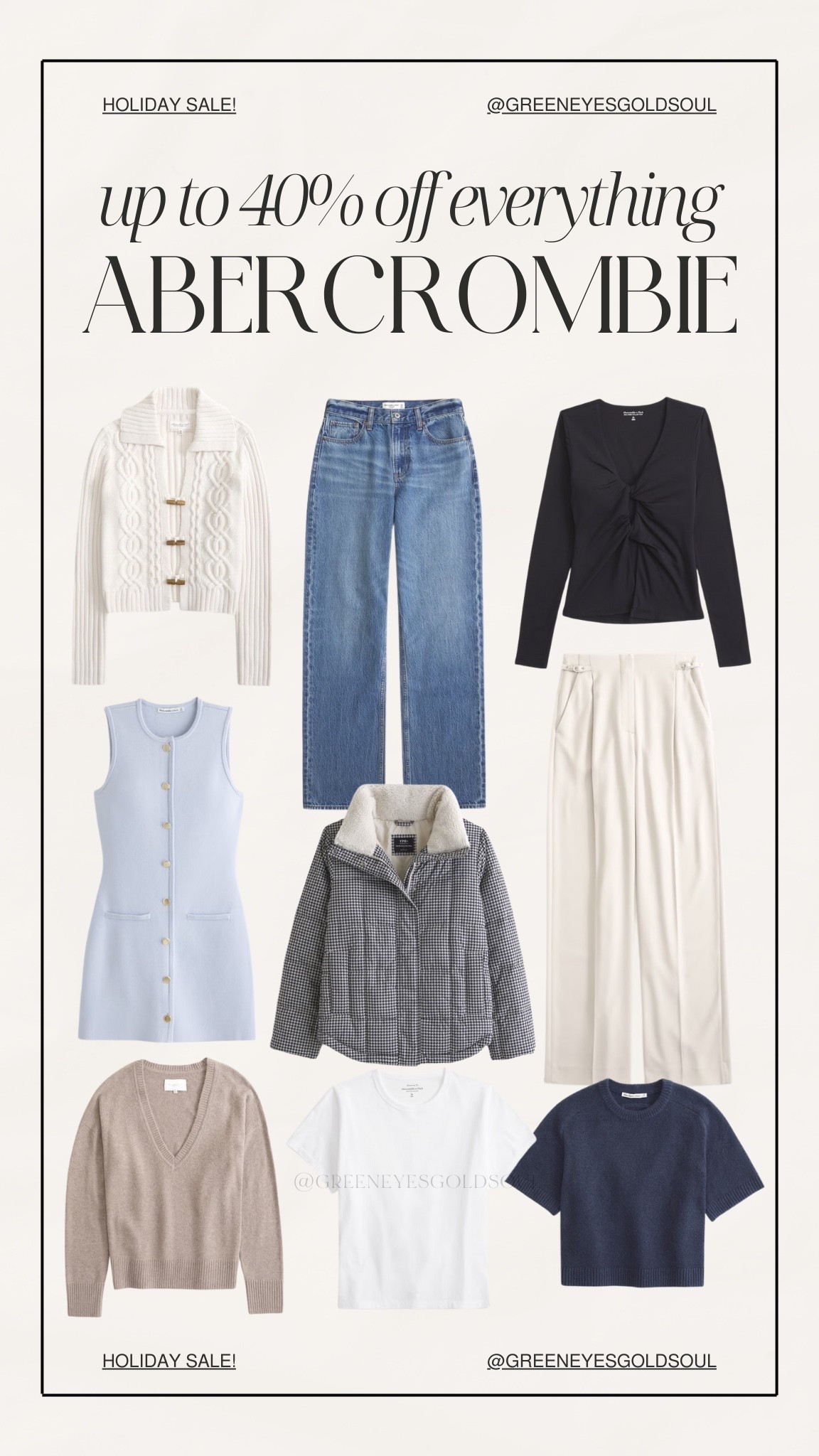 Abercrombie holiday sale! Up to 40% off everything 🤍

Trousers, pants, long sleeve, sweater, puffer, jacket, coat, mini dress, v-neck, fleece

#LTKHoliday #LTKSaleAlert