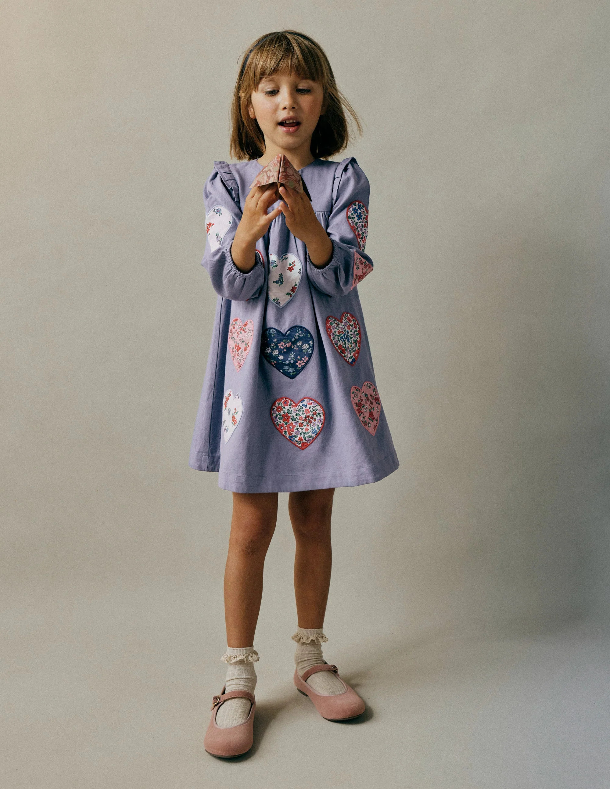 Heart Appliqué Dress-Dusty Blue Hearts | Boden (US)