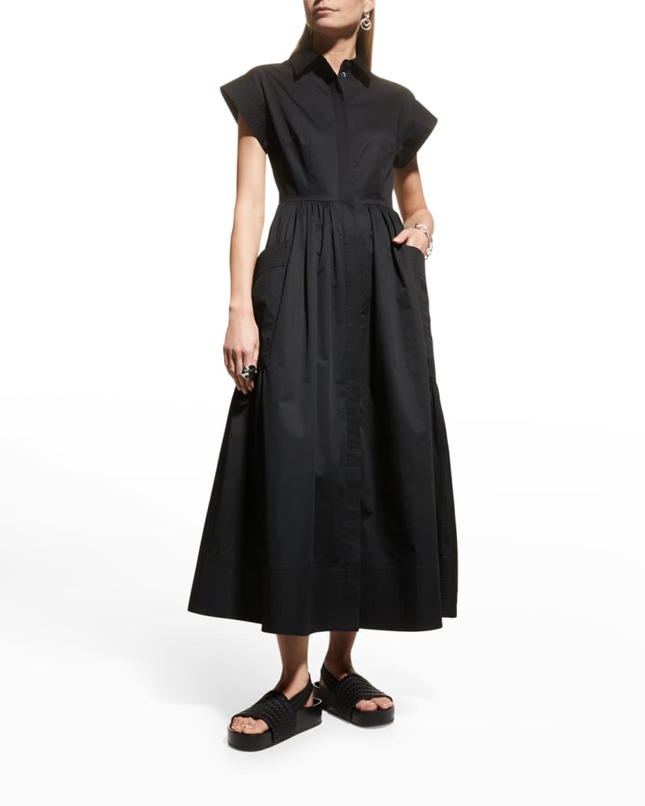Cap-Sleeve Poplin Midi Dress | Neiman Marcus