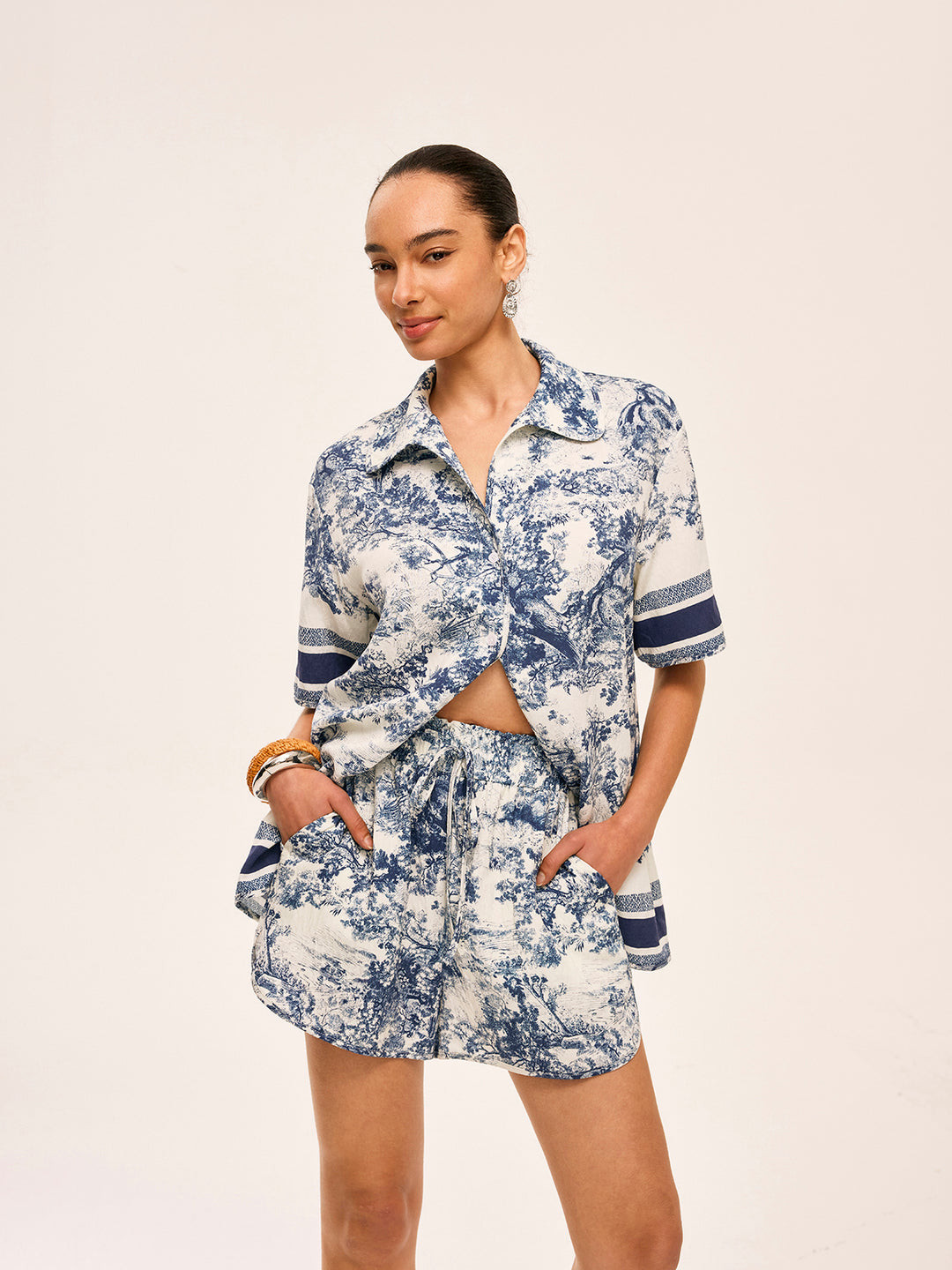 Printed Contrast Trim Shorts Set | Commense