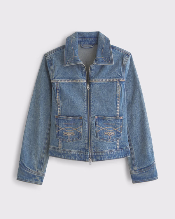 Embroidered Denim Zip-Up Jacket | Abercrombie & Fitch (US)