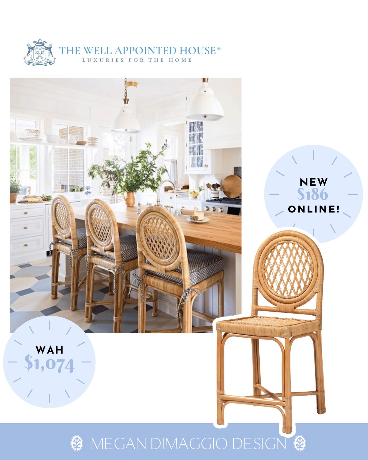 Brand new look for less for this gorgeous rattan trellis back counter stool by Mainly Baskets!! Sold by luxury designer retailers like the Well appointed house, Kathy Kuo home and Dear Keaton for $1,074 per stool…but you can score this gorgeous look for less on sale for UNDER $200?!! 🤯🙌🏻🏃🏼‍♀️

#LTKSaleAlert #LTKFamily #LTKHome