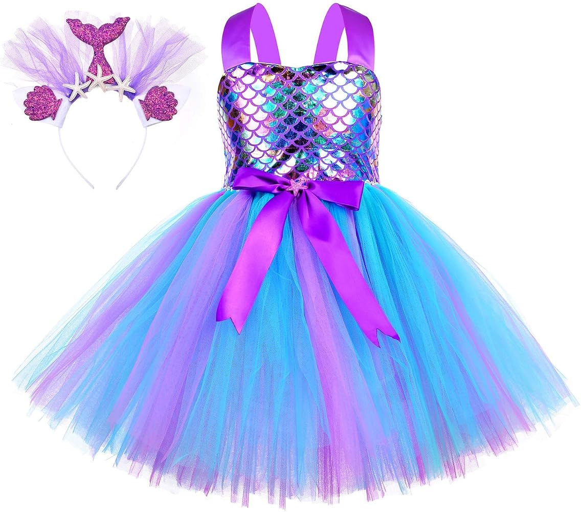 Tutu Dreams Summer 4 Colors Mermaid Dress for Girls with Headband Birthday Party Gifts Dress Up C... | Amazon (US)