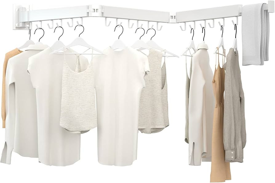 Kelisiting Retractable Clothes Drying Rack,3 Fold White Laundry Drying Rack,Wall Mounted Clothes ... | Amazon (US)