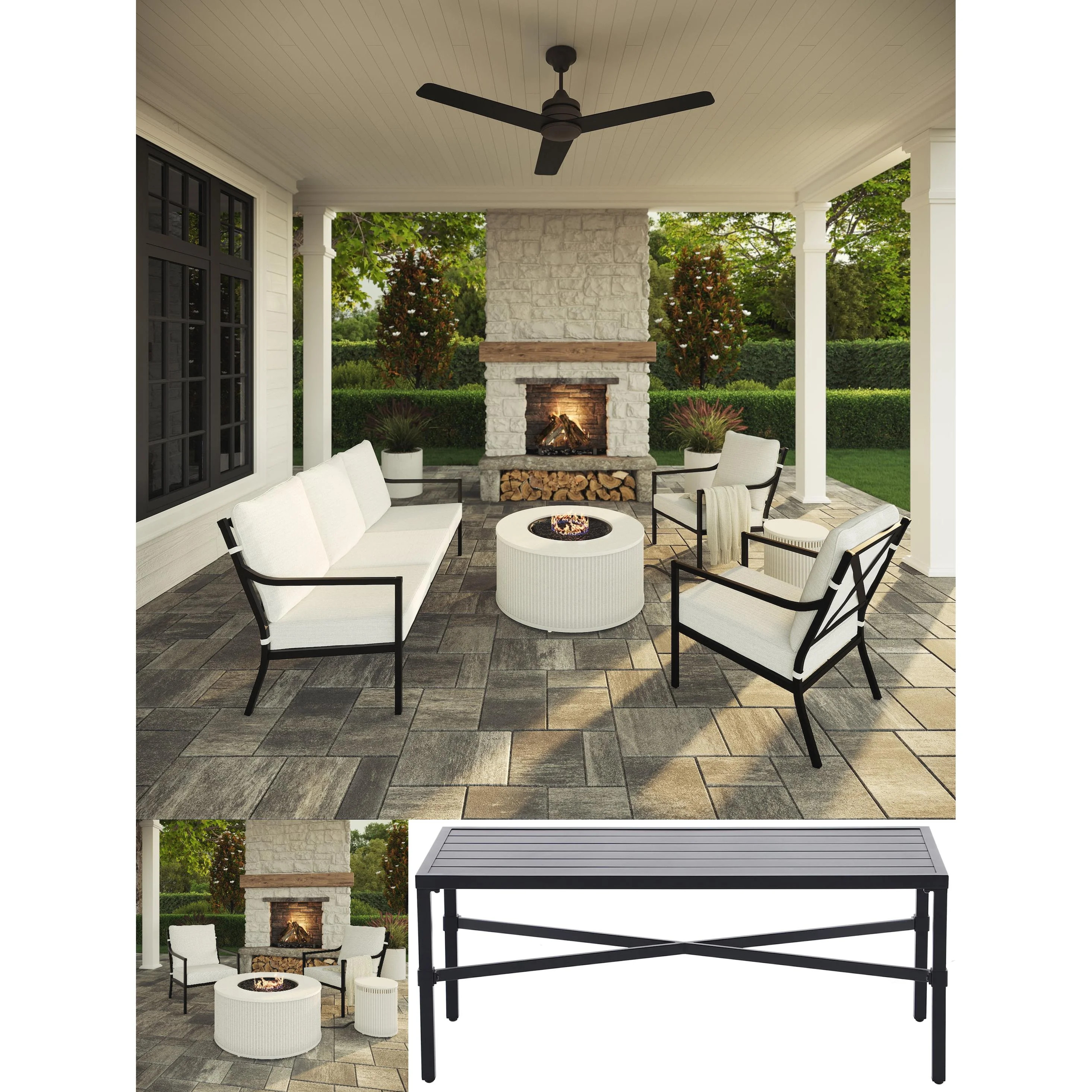 My Texas House Cambria 4-Piece Outdoor Patio Conversation Set, Black/Cream | Walmart (US)
