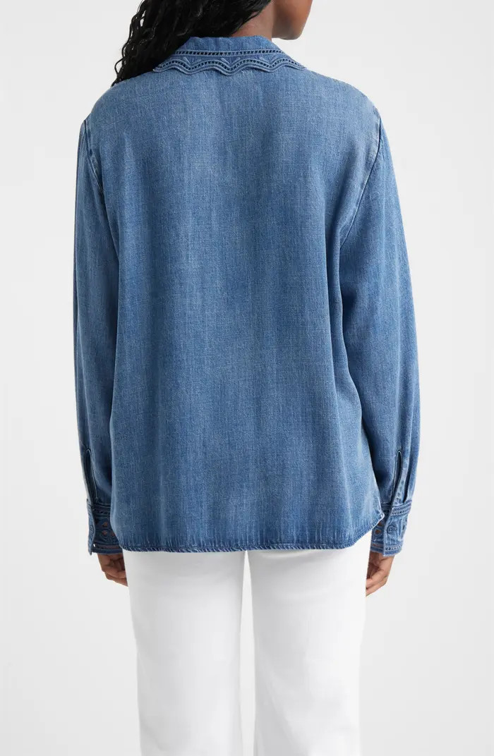 Bethany Embroidered Collar Button-Up Denim Top | Nordstrom