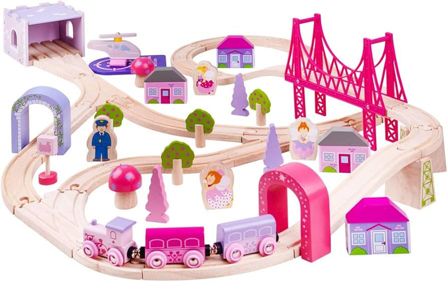 Bigjigs Rail, Fairy Town Train Set, Wooden Toys, Wooden Train Set, Gifts for 4 Year Old Girl, Pink Train Set, Girls Train Set, Bigjigs Train Set | Amazon (US)