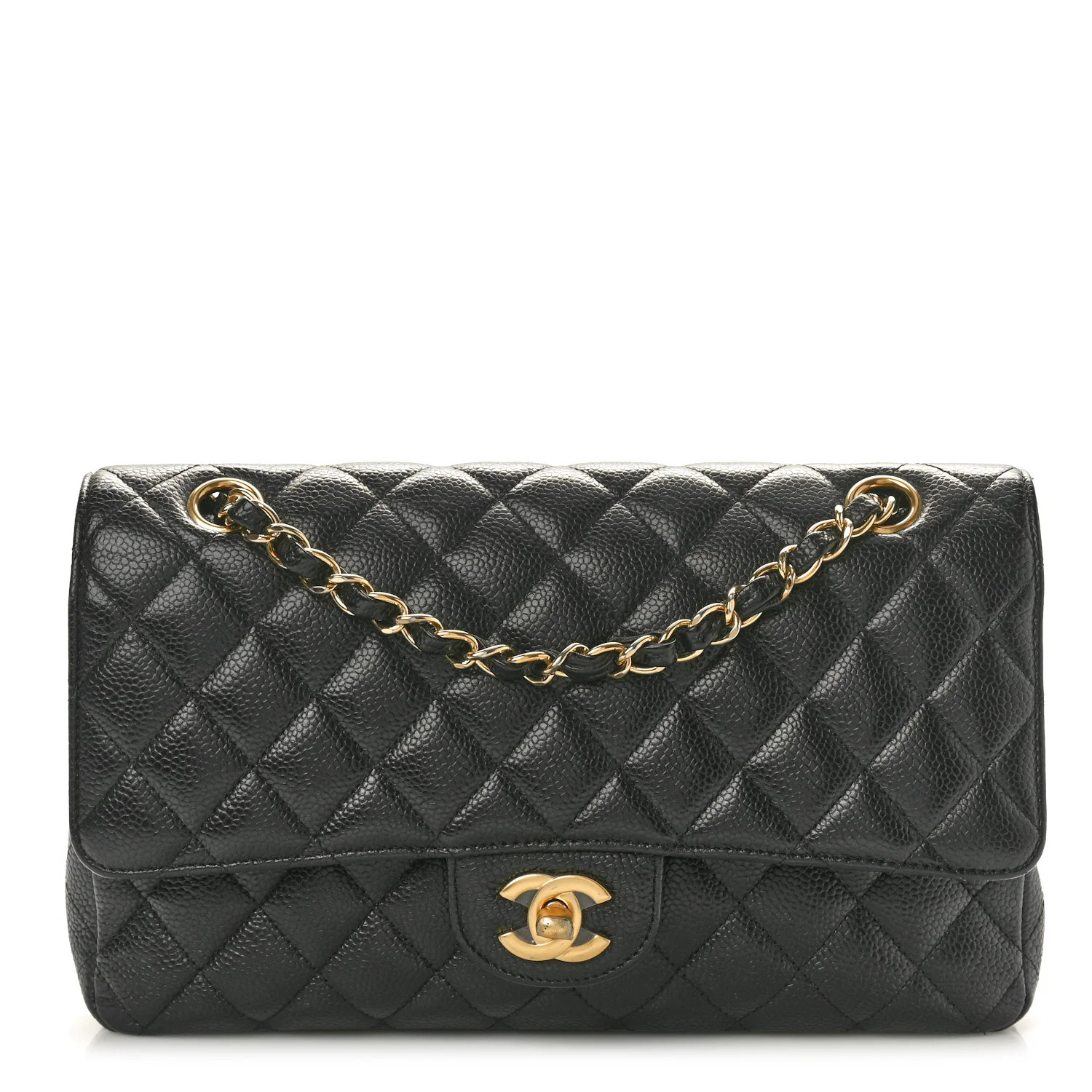 Caviar Quilted Medium Double Flap Black | FASHIONPHILE (US)