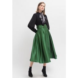 Belted Texture Flare Maxi Skirt in Emerald | Chicwish