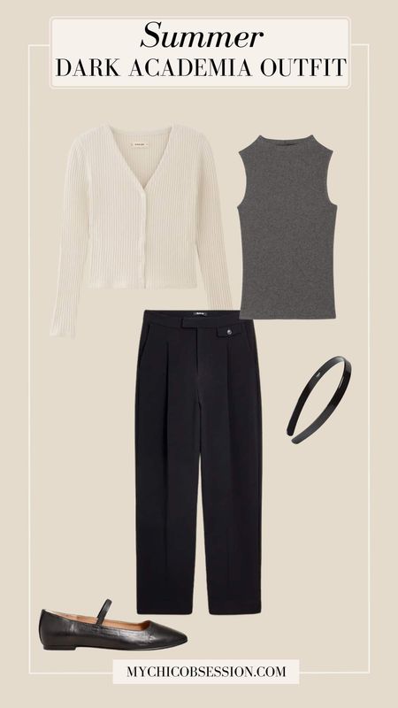Simple, elegant, and comfortable, this outfit works with closet staples and classic silhouettes to make for a clean and subtle look within this aesthetic. Pair a funnel neck tank with a cardigan, and high-waisted crepe pants. Add a skinny headband and classic Mary Jane flats to complete the look.

#LTKstyletip #LTKworkwear #LTKSeasonal