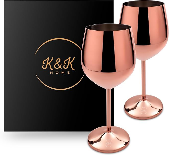 K&K Home Rose Gold Stainless Steel Unbreakable Wine Glasses - 18 oz - Set of 2 Colored, Stemmed M... | Amazon (US)