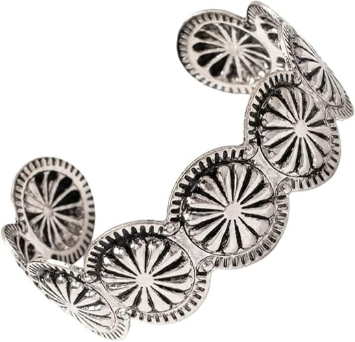 ASIJUNTYECHO Silver Western Bracelet, Concho Cuff Bracelets for Women | Alloy with antique distre... | Amazon (US)