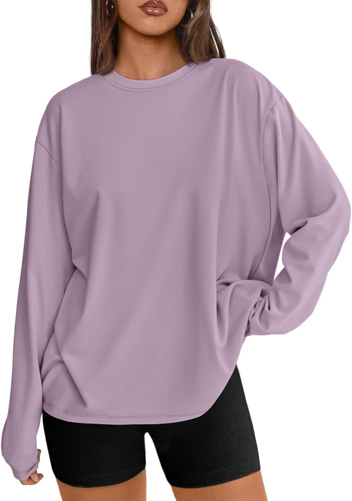 Trendy Queen Womens Oversized Long Sleeve T Shirts 2026 Basic Crewneck Tee Fall Tops Casual Worko... | Amazon (US)