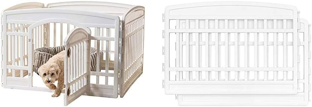 IRIS 24'' 4 Panel Exercise Pet Playpen with Door, White with IRIS 24'' 2 Panel Exercise Pet Playp... | Amazon (US)