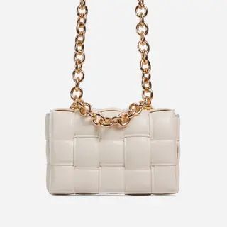 Jackson Chain Detail Quilted Shoulder Bag In Nude Faux Leather | Ego Shoes (UK)