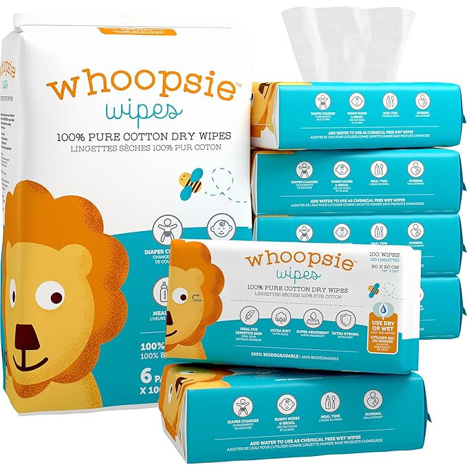 Whoopsie Wipes – The Original 100% Pure Cotton Dry Baby Wipes – Ultra Soft, Unscented, Chemic... | Amazon (US)