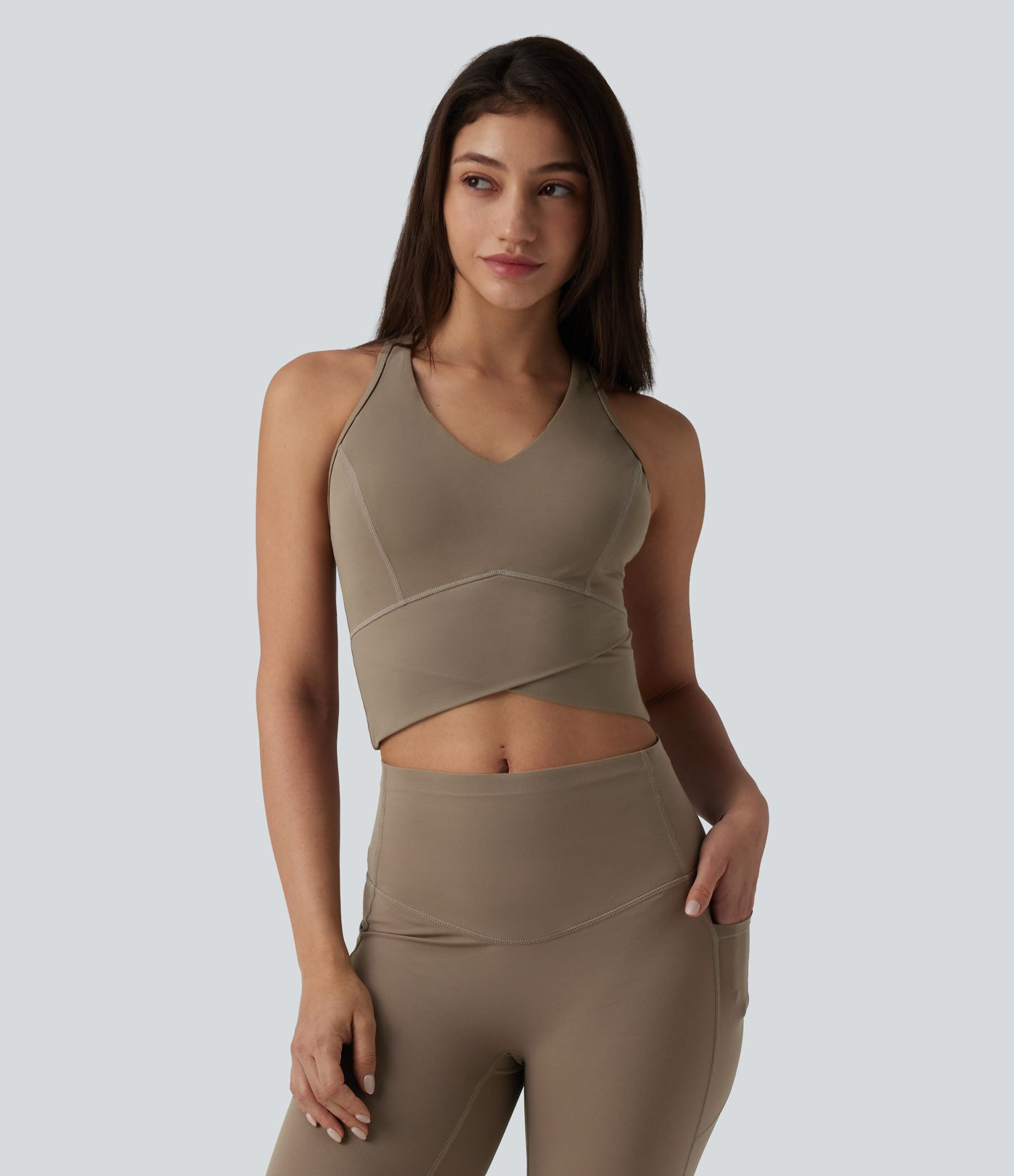 Halara UltraSculpt\u2122 Medium Support V Neck Racerback Cropped Workout Tank Top | HALARA