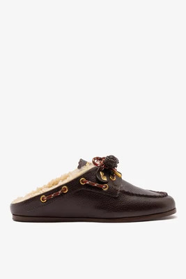 Cyprus Shearling Mule Brown Leather | Larroude