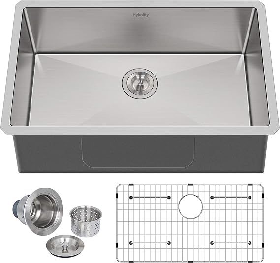 Hykolity 30-inch Kitchen Sink, 16 Gauge Undermount Stainless Steel Sink Single Bowl with Strainer... | Amazon (US)