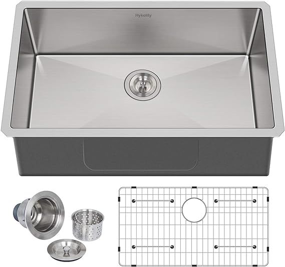 Hykolity 30-inch Kitchen Sink, 16 Gauge Undermount Stainless Steel Sink Single Bowl with Strainer... | Amazon (US)