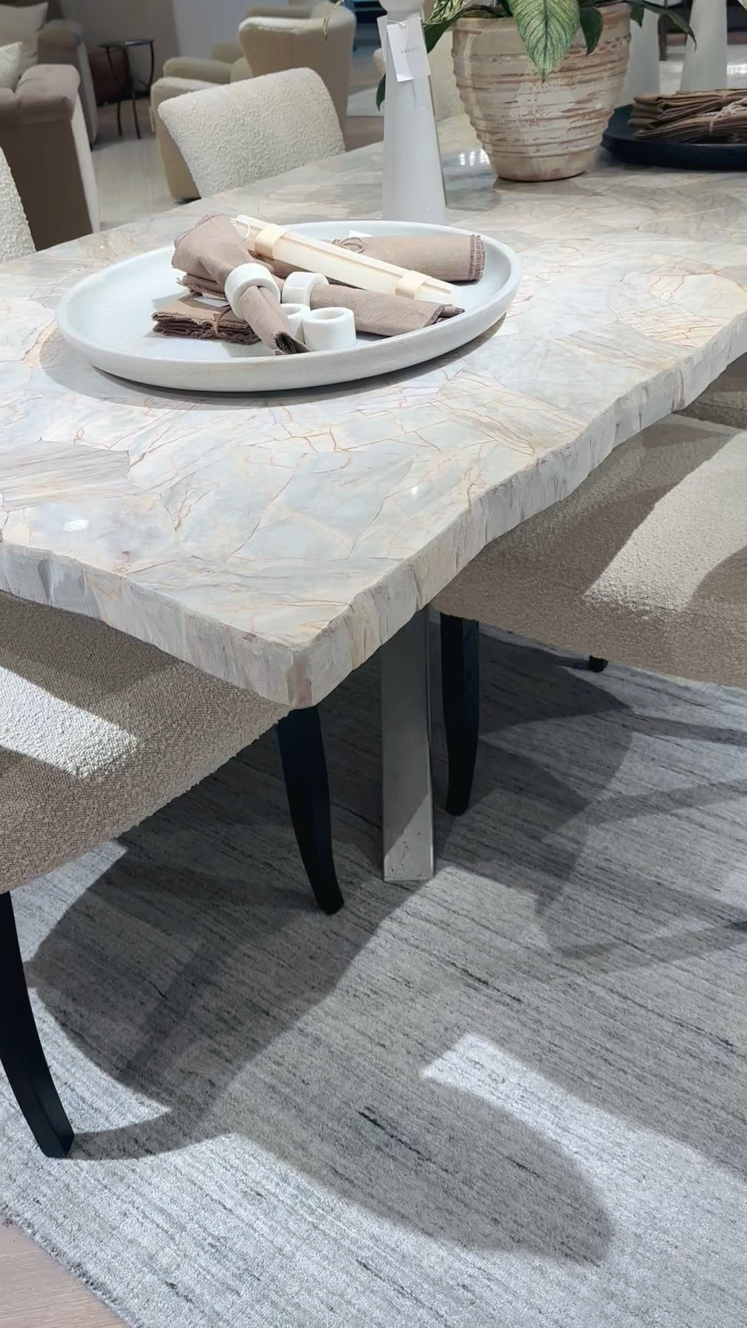 This chic dining table from Arhaus features a one-of-a-kind marble top with chiseled edges. The white Century marble or grey marble tabletops—sourced from remote regions of the Philippines—are hand-selected and carefully mosaicked to create stunning surfaces. It’s sure to elevate any dining room with its striking aesthetic. #diningtable

#LTKHome #LTKSummerEdit