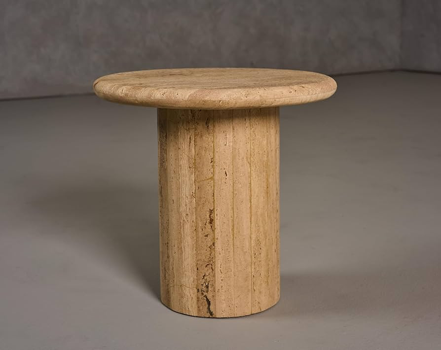 Norcolt Collection Modern Living Room Round Marble End Table, Travertine Rough | Amazon (US)