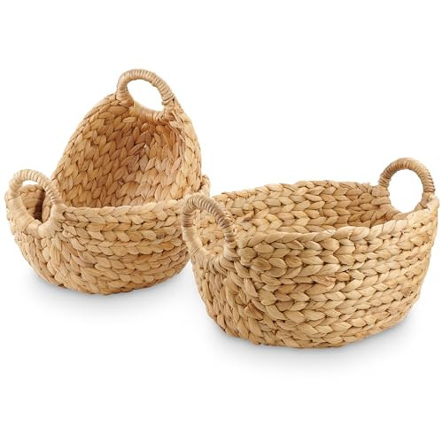 Set of 3 Wicker Storage Baskets for Organizing - Woven Decorative Baskets with Handles - Organizers for Bathroom, Kitchen, and Shelves (Natural) | Amazon (US)