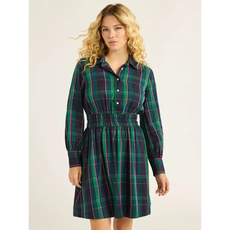Free Assembly Women's Cotton A Line Dress with Long Sleeves, Sizes XS-XXXL | Walmart (US)