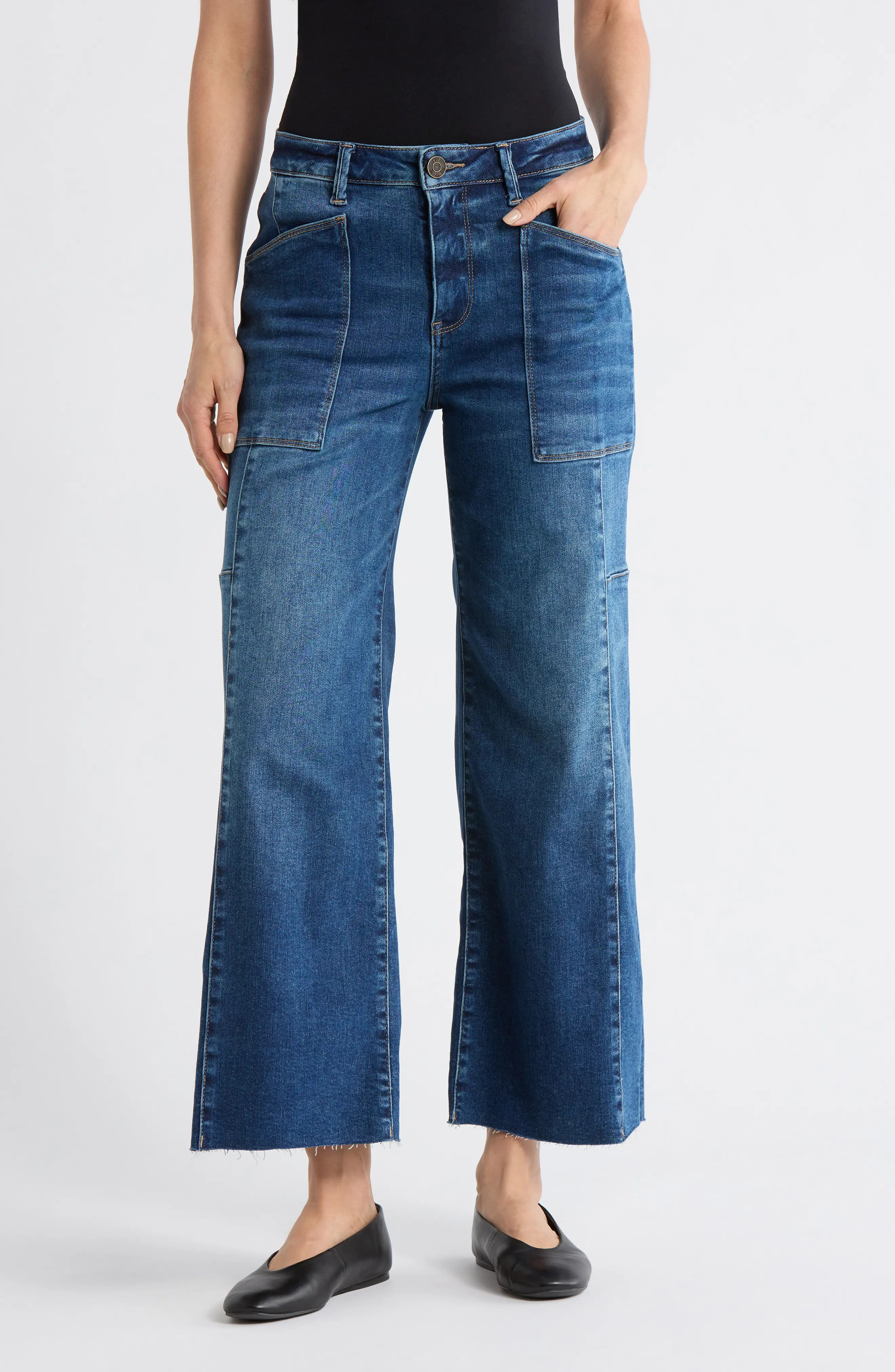 KUT from the Kloth Lily High Waist Raw Ankle Wide Leg Jeans in Marigold at Nordstrom Rack, Size 6 | Nordstrom Rack