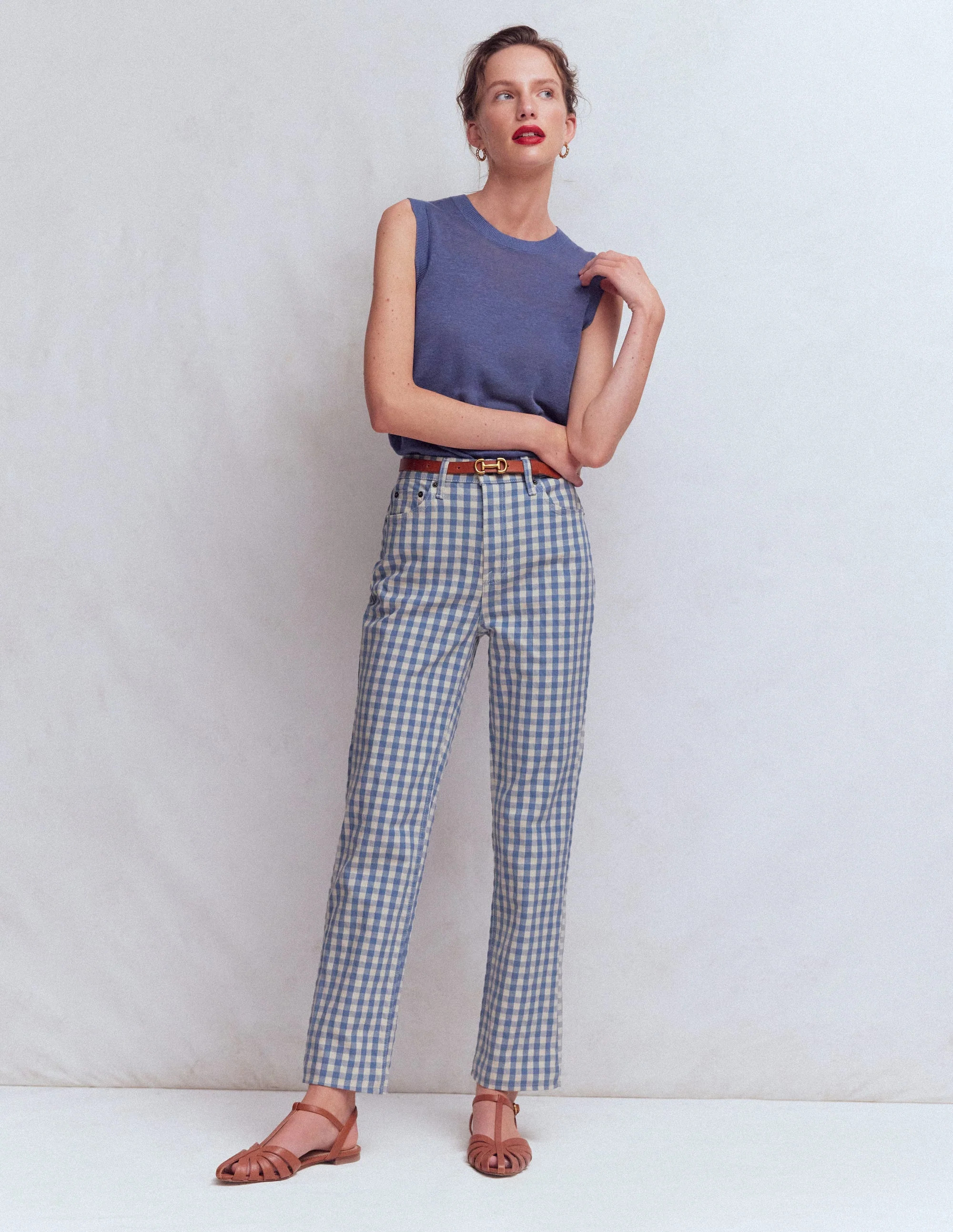 High Rise Straight Jeans-Blue Gingham | Boden (US)