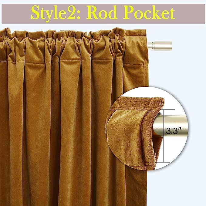 Timeper Velvet Curtains 84 inches - Retro Heavy Gold Velvet Curtains Drapes with Rod Pocket Back ... | Amazon (US)