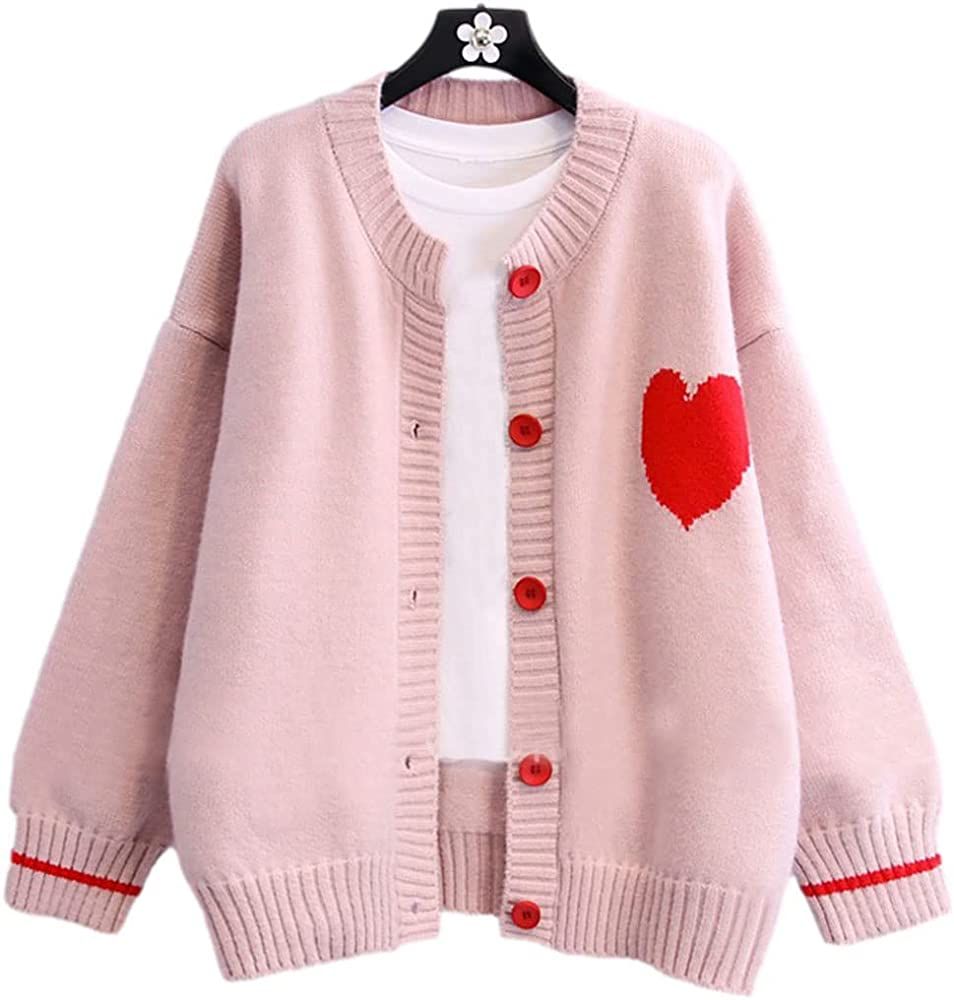 FindThy Women's Cute Cardigan Sweater Kawaii Love Heart Print Y2K Button Knitted Outerwear(0335-P... | Amazon (US)