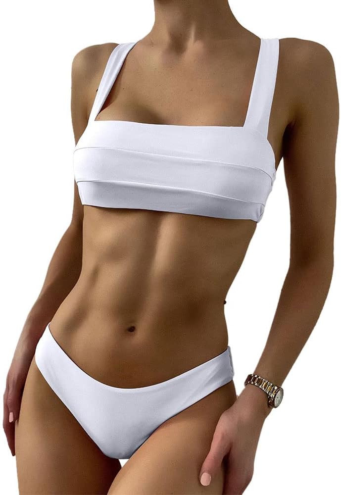 ZAFUL Women's Wide Straps Padded Bandeau Bikini Set | Amazon (US)