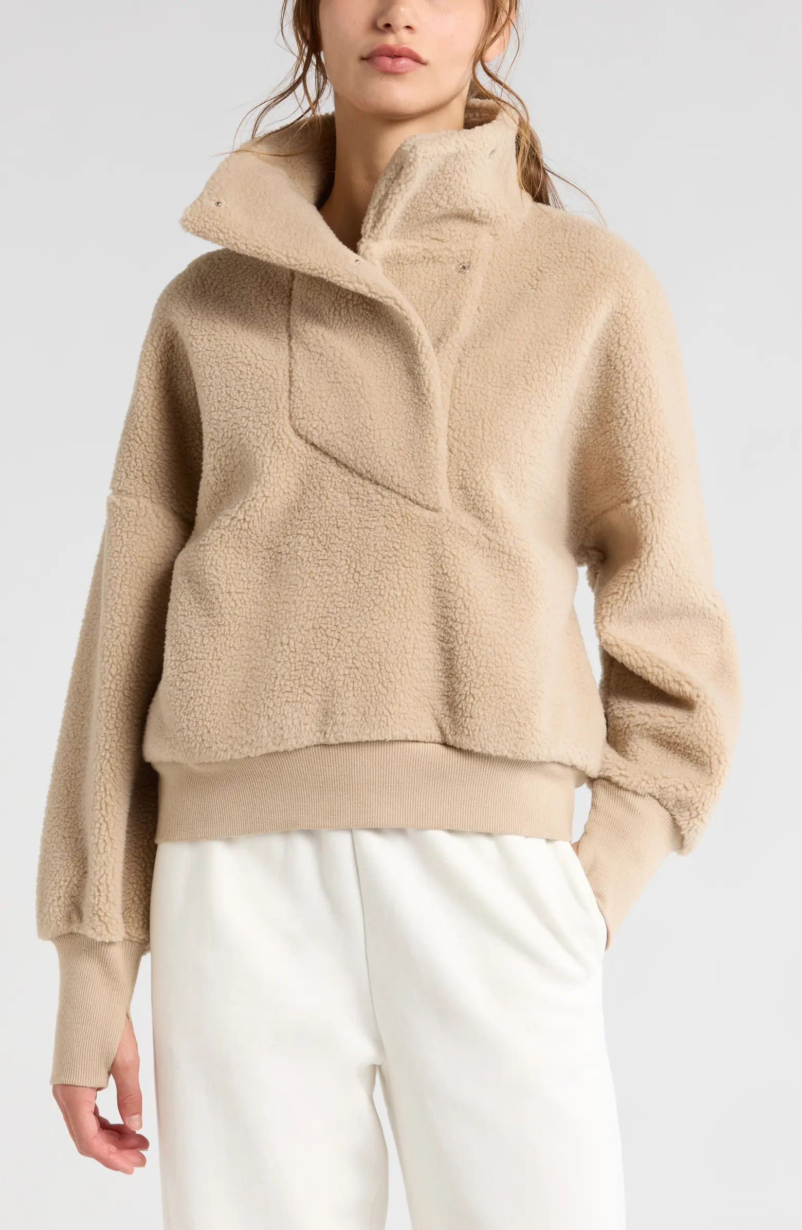 Zella Faux Shearling Funnel Neck Pullover | Nordstrom | Nordstrom