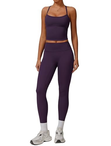 Amazon.com: 2 Piece Workout Sets for Women Seamless Straps Cross Back Tank Tops Matching High Wai... | Amazon (US)