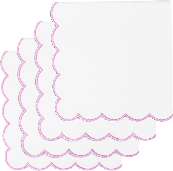 PurpleEssences Scalloped Embroidery Cloth Napkins - Spring Easter Summer - Table Decor - 100% Cot... | Amazon (US)
