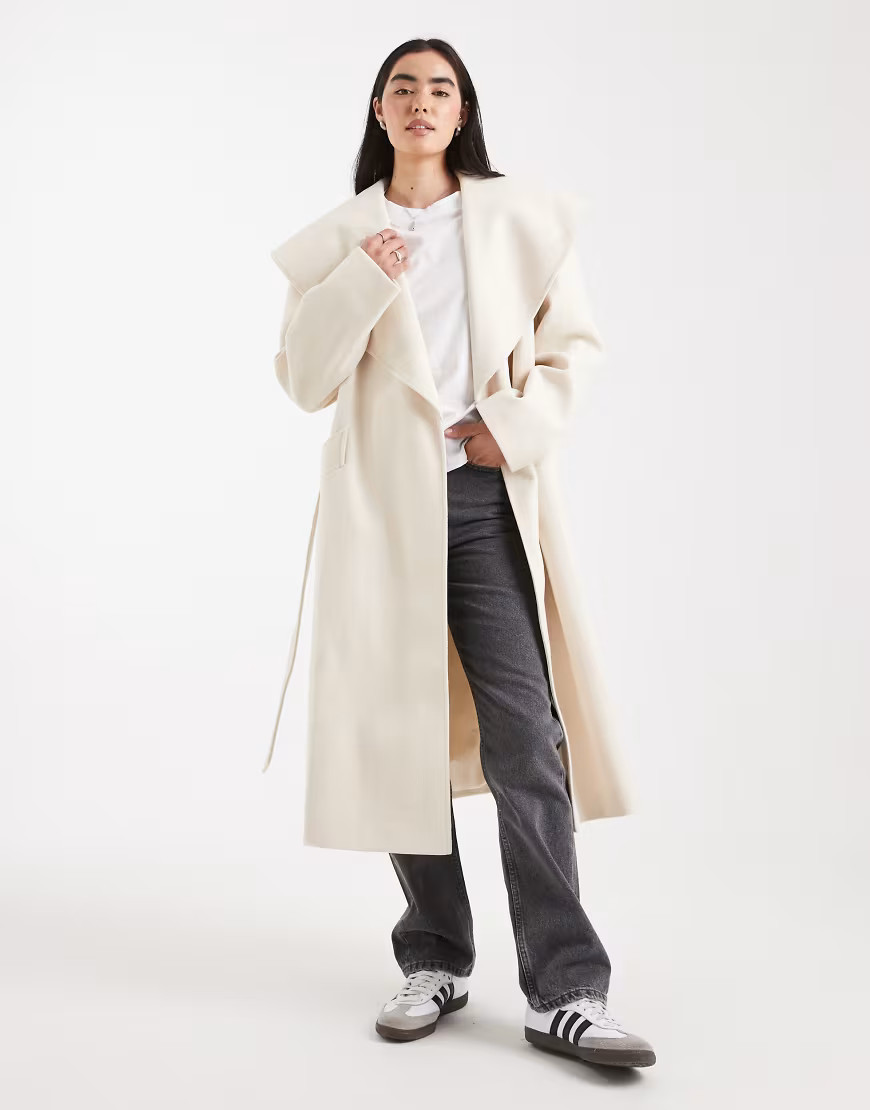 Miss Selfridge formal wrap coat in cream-White | ASOS (Global)