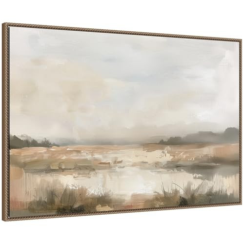 Kate and Laurel Framed Canvas Wall Art Print Neutral Abstract Landscape by The Creative Bunch Studio, 41 x 28 Sylvie Beaded Dark Gold Frame, Modern Contemporary, Landscape Art for Wall Decor | Amazon (US)
