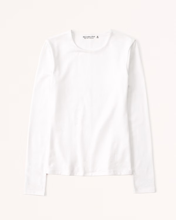 Women's Long-Sleeve Tuckable Cotton Seamless Crew Top | Women's Tops | Abercrombie.com | Abercrombie & Fitch (US)