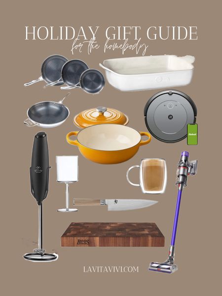 Hexclad non-stick non-toxic cookware, Zulay Kitchen milk frother, Le Creuset signature 2 1/2 qt cast iron, Amazon Home wine glasses, Amazon Home insulated mugs, Shun Cutlery knives, John Boos & Co. cutting board, Emile Henry baking dish, iRobot robot vaccuum, Dyson cordless vaccuum 

#LTKGiftGuide #LTKCyberweek #LTKhome