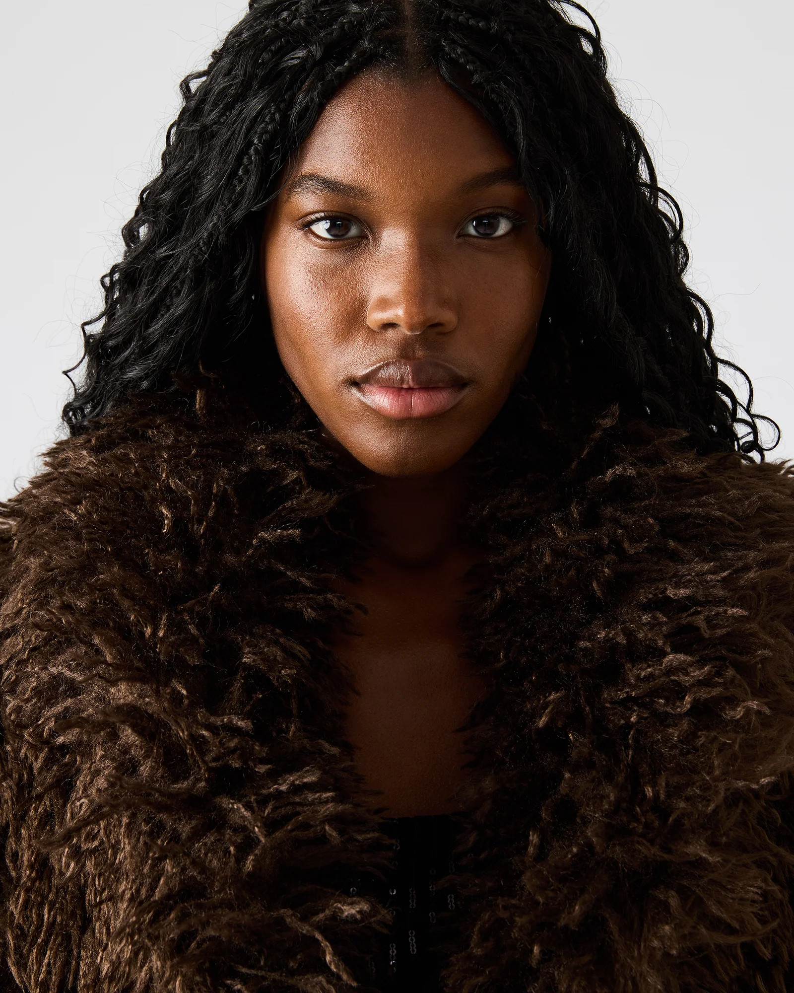 INAYA Dark Espresso Long-Sleeved Faux Fur Shaggy Women's Coat | Steve Madden (US)