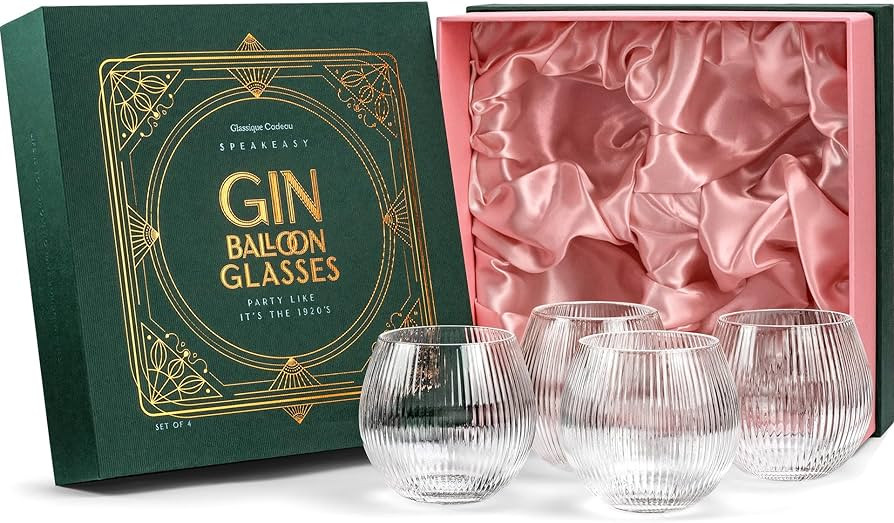 Vintage Art Deco Gin and Tonic Balloon Glasses | Set of 4 | 13.5 oz Stemless Crystal Copas for Dr... | Amazon (US)