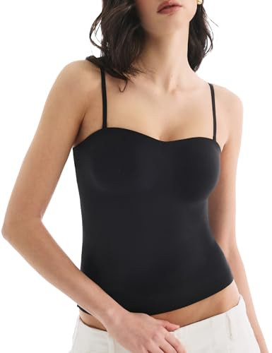 Built in Bra Tank Tops for Women, Double Lined Padded Cami Scoop Neck Spaghetti Straps Basic Summ... | Amazon (US)
