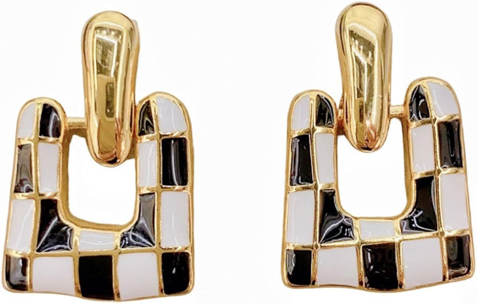 Checkered Earrings for Women Black and White Checkered Dangle Earrings Geometric Square U-shaped ... | Amazon (US)