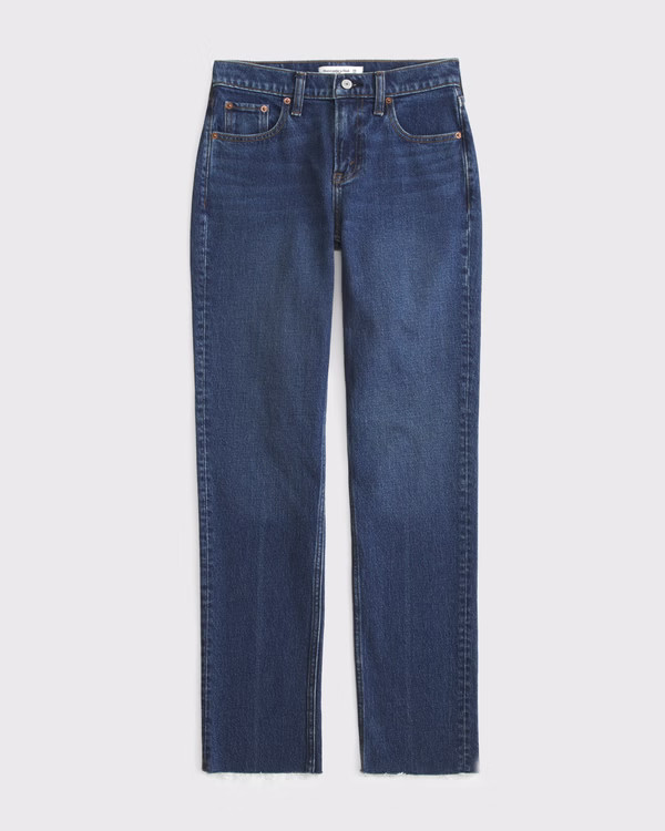 Abercrombie & Fitch Women's Curve Love Mid Rise 90s Straight Jean in Medium Fray Hem - Size 38 SHORT | Abercrombie & Fitch (US)